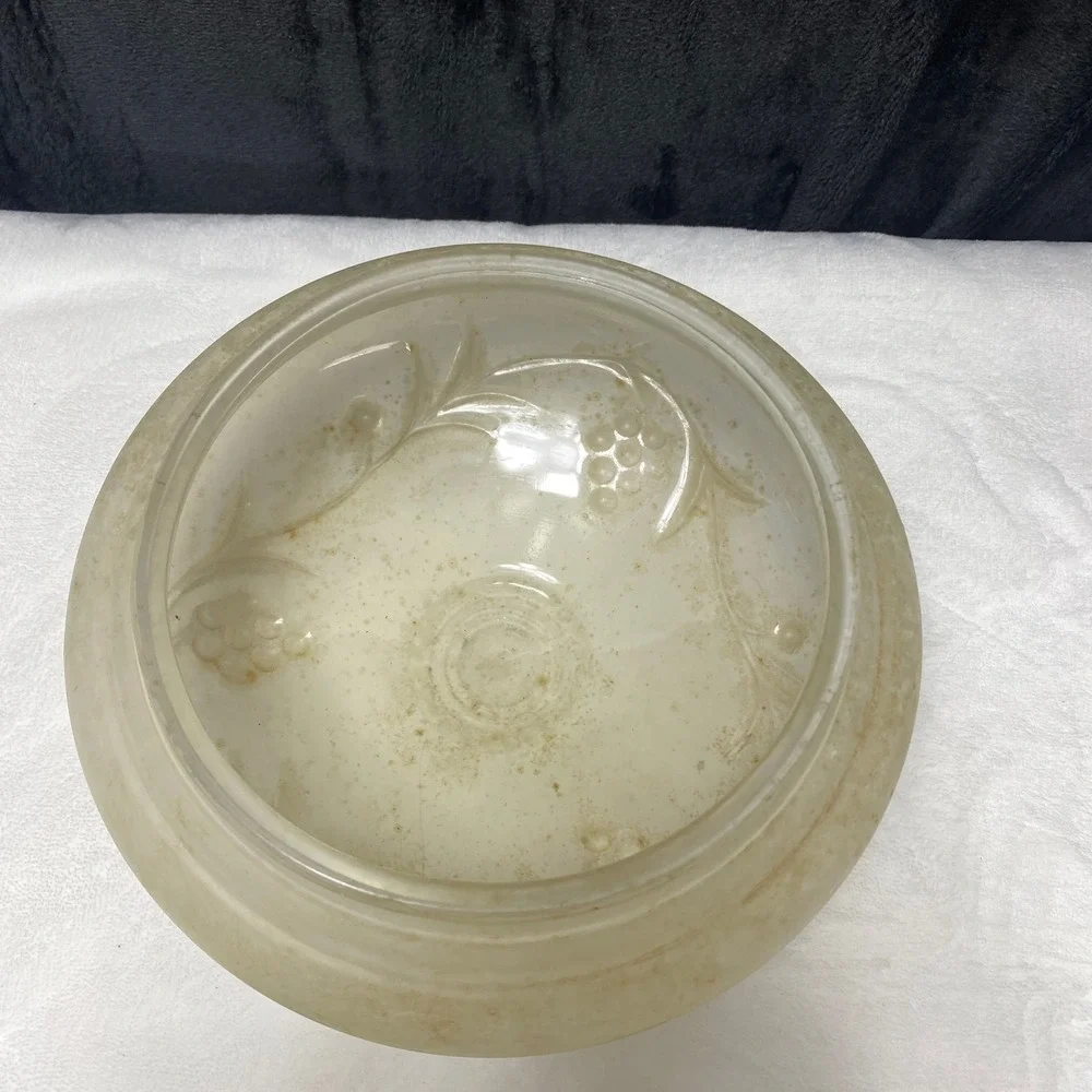 Vintage MCM Frosted Glass Dome Embossed Grapes Vine Light Fixture Cover‎ Globe